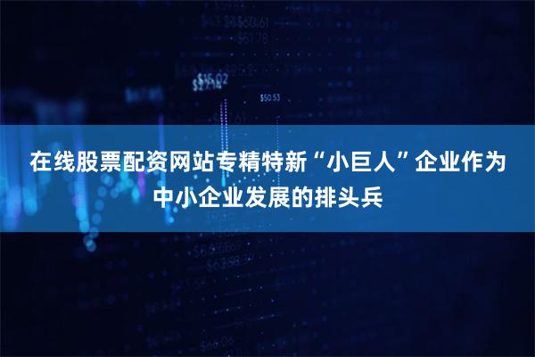在线股票配资网站　　专精特新“小巨人”企业作为中小企业发展的排头兵